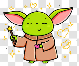 Kawaii Alien - Magical Green Creature With Wand Transparent PNG