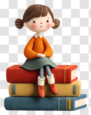 Girl On The Books - Cute Girl Sitting On Books Transparent PNG