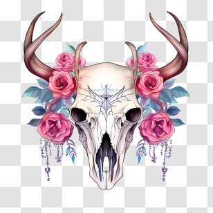 Deer Skull - Deer Skull With Floral Art Decoration Transparent PNG
