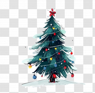 Christmas Tree - Illustration Of A Decorated Christmas Tree Transparent PNG