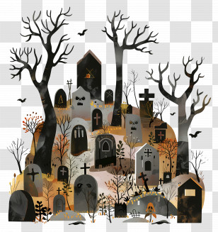 Zombie Cemetery - Spooky Cemetery Illustration For Halloween Transparent PNG