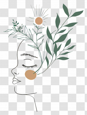 Woman Face - Botanical Line Art Face Transparent PNG