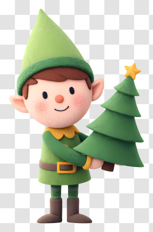 Christmas Elf Holding Christmas Tree - Cute Elf Holding Christmas Tree Transparent PNG