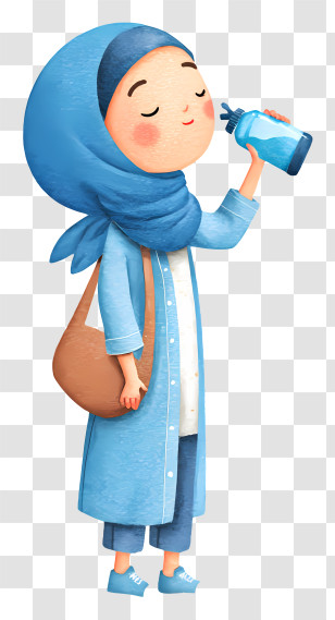 Muslim Woman Drinking Water - Woman In Blue Hijab Drinking Water Transparent PNG