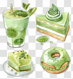 Matcha Desserts - Delightful Green-Themed Desserts And Drinks Transparent PNG