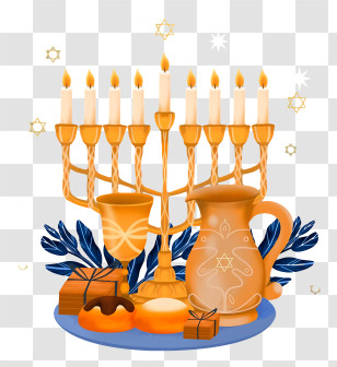 Menorah - Menorah With Candles And Gifts For Hanukkah Transparent PNG