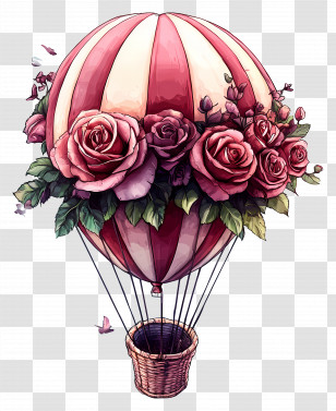 Rose Hot Air Balloon - Romantic Hot Air Balloon With Roses Transparent PNG
