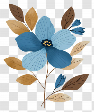 Blue Flower - Blue Flower With Leaves Transparent PNG