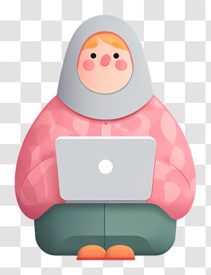 Muslim Woman Working On Laptop - Woman In Pink With Laptop Transparent PNG