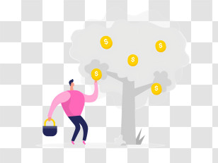 Cartoon Image - Man Picking Coins From Money Tree Transparent PNG
