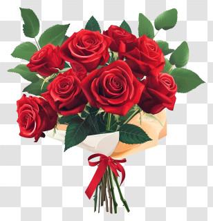 In The Style Of Romantic Illustration - Red Rose Bouquet With Elegant Wrapping Transparent PNG