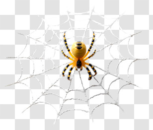 Spider Web - Yellow Black Striped Spider On Web Transparent PNG