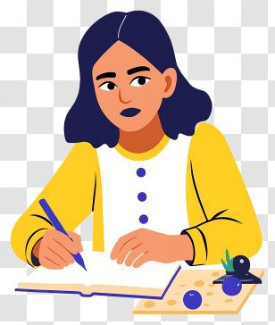 Woman Writing With Pencil - Girl Writing In Flat Cartoon Style Transparent PNG
