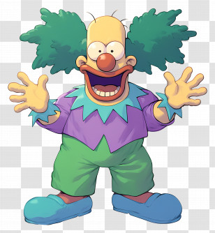 Krusty The Clown - Colorful Cartoon Clown Transparent PNG