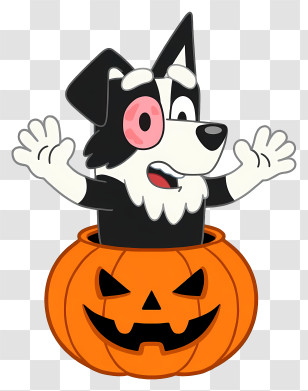 Dog Out Of Pumpkin - Black And White Dog In Pumpkin Cartoon Illustration Transparent PNG