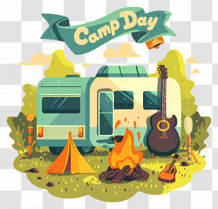 National Camp Day - Camping Site With Trailer And Campfire Transparent PNG