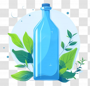 Mineral Spring Water - Blue Water Bottle With Eco-Friendly Green Leaves Transparent PNG