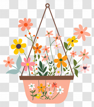 Hanging Flowers - Hanging Basket With Wildflowers Transparent PNG