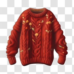 Christmas Sweater - Red Knitted Sweater With Floral Embroidery Design Transparent PNG