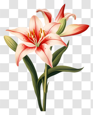 Lily Flower - Elegant Red And White Lily Flower Transparent PNG