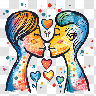 Kiss - Romantic Couple Art In Colorful Painting Style Transparent PNG
