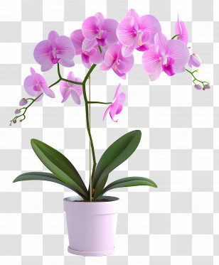 Potted Orchid Flowers - Pink Orchid In White Pot Illustration Transparent PNG