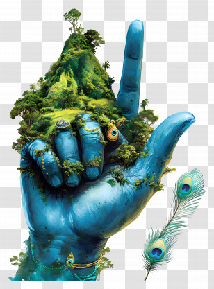 Hindu Hand - Artistic Blue Hand With Nature Elements Transparent PNG
