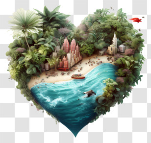 Valentine Island - Heart-Shaped Tropical Island Scene Transparent PNG