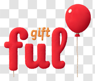 Giftful - Red Balloon Text With Gift Theme Transparent PNG