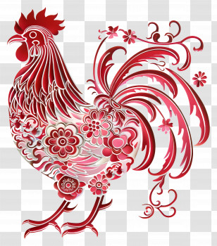 Chinese Zodiacs - Decorative Floral Red Rooster Transparent PNG
