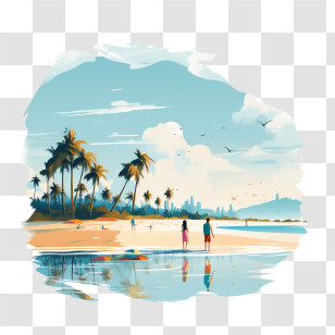 National Beach Day - Tropical Beach Scene Illustration Transparent PNG