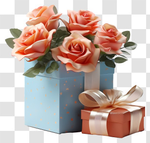 Gift Box - Gift Box And Roses Bouquet For Special Occasions Transparent PNG