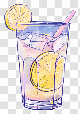Lemonade - Refreshing Lemonade With Ice Cubes And Lemon Slices Transparent PNG