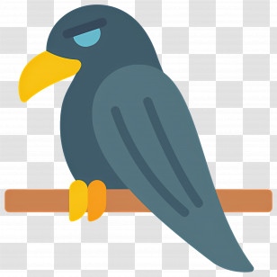 Raven - Blue Bird With Yellow Beak On Branch Transparent PNG
