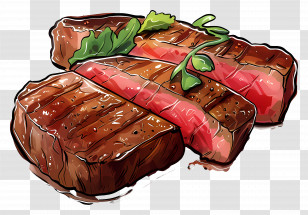 Medium Rare Steak - Grilled Steak Slices With Garnish Transparent PNG