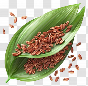 Brown Rice - Rice Grains On Leaves Transparent PNG
