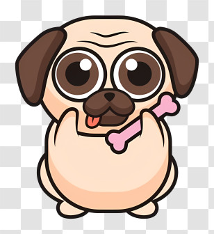 Cute Pug - Cute Cartoon Dog With Bone Transparent PNG
