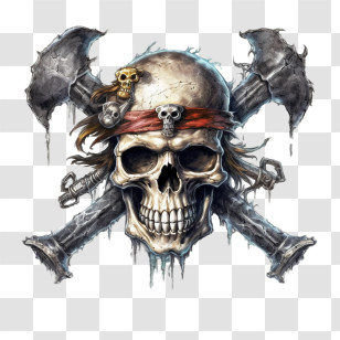Jolly Roger - Pirate Skull With Crossed Axes And Red Band Transparent PNG