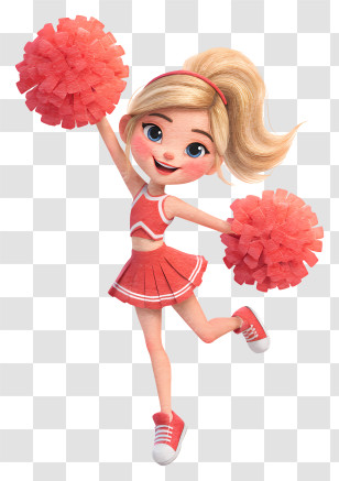 Cartoon Cheerleader Girl - Cheerleader With Pink Pom-Poms Transparent PNG