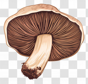 Portobello Mushroom - Illustration Of A Mushroom With Detailed Gills Transparent PNG