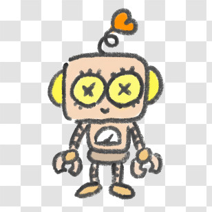 Robot With Heart - Cute Doodle Robot With Heart Antenna Transparent PNG