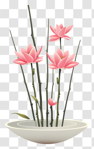 Zen Flower Arrangement - Pink Flower Arrangement With Bamboo Stems Transparent PNG