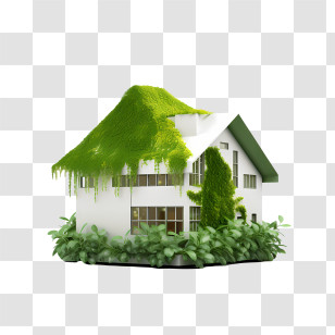 Eco House - Eco-Friendly House With Green Roof And Plants Transparent PNG