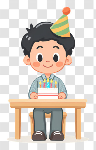 Boy Making Birthday Wish - Boy With Birthday Cake And Party Hat Transparent PNG