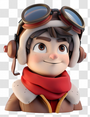 3d Cartoon Pilot - Aviator Character With Goggles And Red Scarf Transparent PNG
