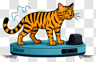 Cat Lying On Robot Vacuum Cleaner - Striped Cat On Robot Vacuum Transparent PNG