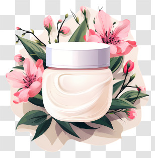 Winter Skin Relief - White Cream Jar With Pink Flowers Transparent PNG