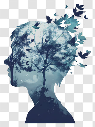 Mental Health - Nature Silhouette With Tree And Birds Transparent PNG