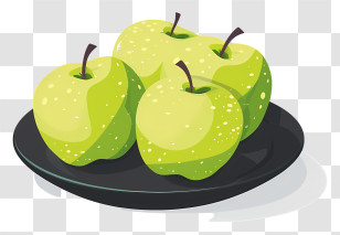 Green Apples - Green Apples Plated On A Black Dish Transparent PNG