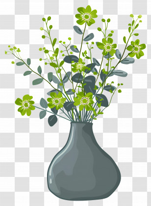 Flowers In Vase - Green Flowers Arranged In A Vase Transparent PNG